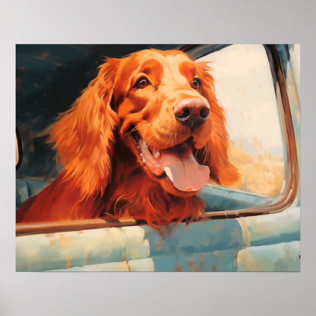 Impressão de Arte de Cachorro Vermelho na Janela d (Frente)