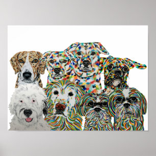Impressão de Arte de Cachorros, Papel Poster de Va