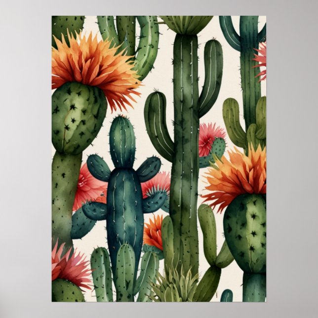 Impressão de Arte de Cactus Mexicano vibrante (Frente)