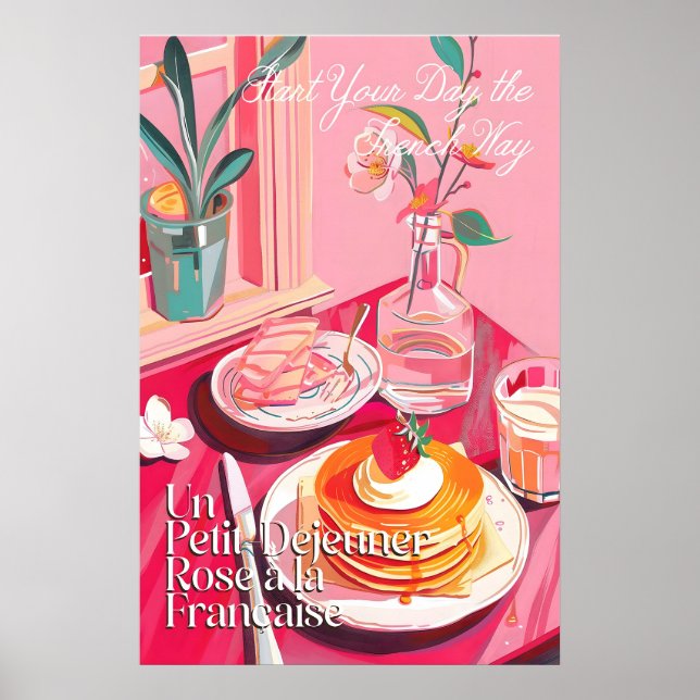 Impressão de Arte de Café da Manhã Francês Rosa (C (Frente)