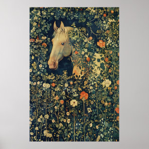 Impressão de Arte de Cavalo Floral Ilustração Botâ