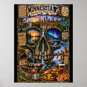 Impressão de Arte de Caveira de Minnesota Estado