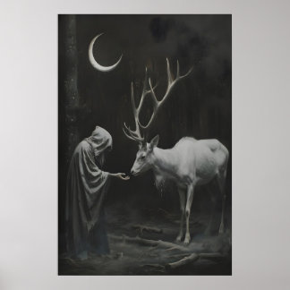 Impressão de Arte de Cervo com Chifres Mágico, Lua