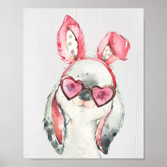 Impressão de arte de coelho fofo para berçário flo (Frente)