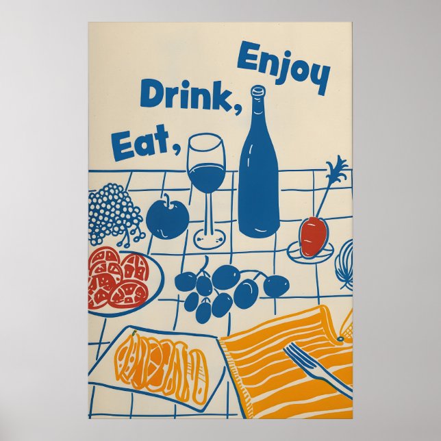 Impressão de Arte de Comida e Vinho Cozinha Modern (Frente)