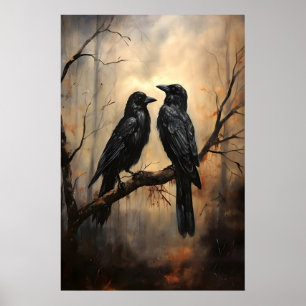 Impressão de Arte de Corvo Gótico, Floresta Escura