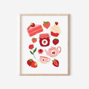 Impressão de Arte de Cozinha Colagem de Morango Co