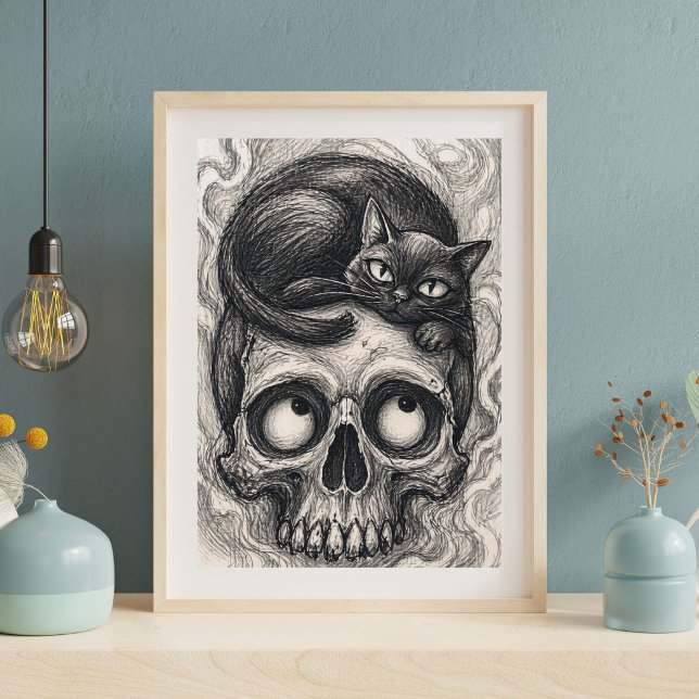 Impressão de Arte de Crânio de Gato Japonês, Gato  (Criador carregado)
