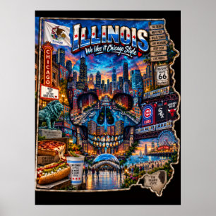 Impressão de Arte de Crânio de Illinois Estado d