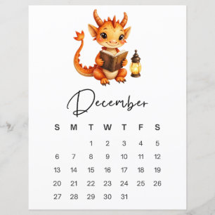 Impressão de Arte de Dragão Bebê de Dezembro Calen