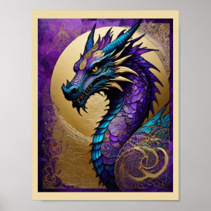 Impressão de arte de dragão roxo pronta para moldu