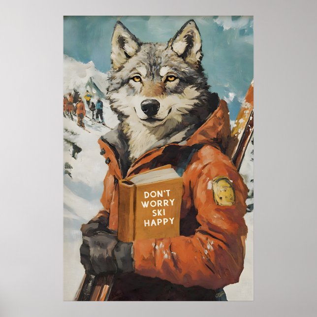 Impressão de Arte de Esqui de Lobo, Parede Diverti (Frente)
