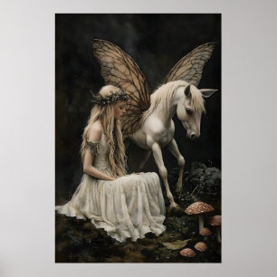 Impressão de Arte de Fada e Pegasus, Dark Academia