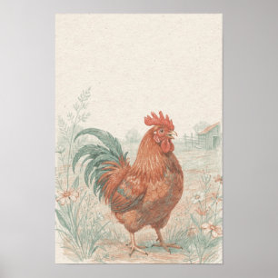 Impressão de Arte de Fazenda Caprichosa com Galo