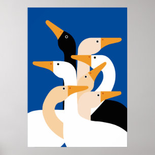 Impressão de Arte de Floco de Pato Geométrico Azul