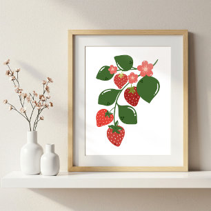 Impressão de Arte de Galho de Morango Desenhado à