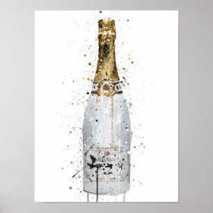 Impressão de Arte de Garrafa de Champanhe 'Blanc'
