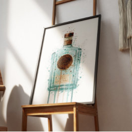 Impressão de Arte de Garrafa de Gin Azul