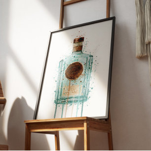 Impressão de Arte de Garrafa de Gin Azul