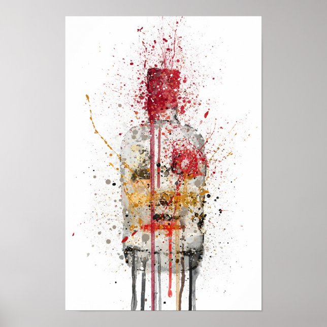 Impressão de Arte de Garrafa de Gin 'Carmesim' (Frente)