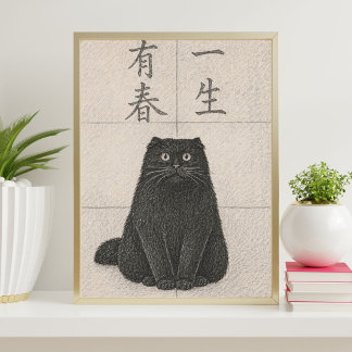 Impressão de Arte de Gato Preto Japonês | Matsumot