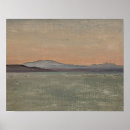 Impressão de arte de horizonte de lago e montanhas
