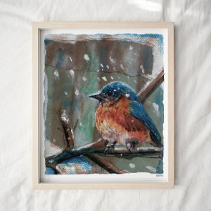 Impressão de Arte de Inverno do Pássaro Bluebird O