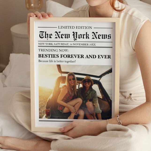 Impressão de Arte de Jornais Personalizado da Melh (Besties Forever Newspaper Art Print)