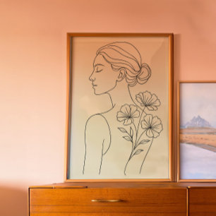 Impressão de Arte de Linha de Mulher Botânica Mini