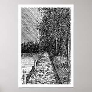 Impressão de Arte de Linha de Passeio de Lago Cêni