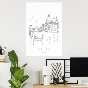 Impressão de Arte de Linha Mínima de Veneza Pare