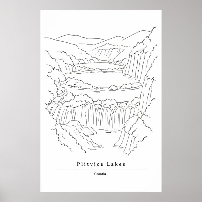 Impressão de Arte de Linha Mínima dos Lagos de Pli (Frente)