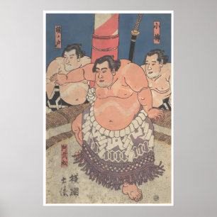 Impressão de Arte de Lutador de Sumô Japonês Vinta