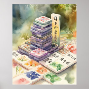 Impressão de Arte de Mahjong em Aquarela