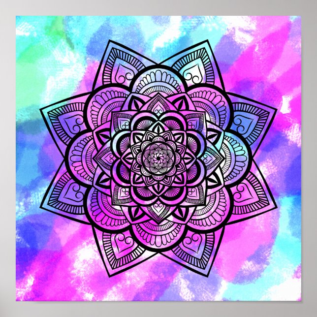Impressão de Arte de Mandala Geométrica Multicolor (Frente)