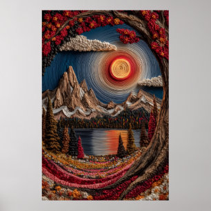 Impressão de Arte de Montanha de Outono Texturizad