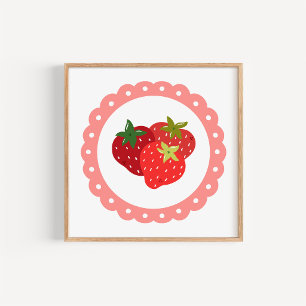 Impressão de Arte de Morango Coquette Desenhada à