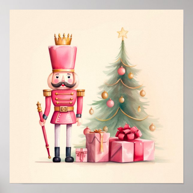 Impressão de Arte de Natal Pink Nutcracker (Frente)