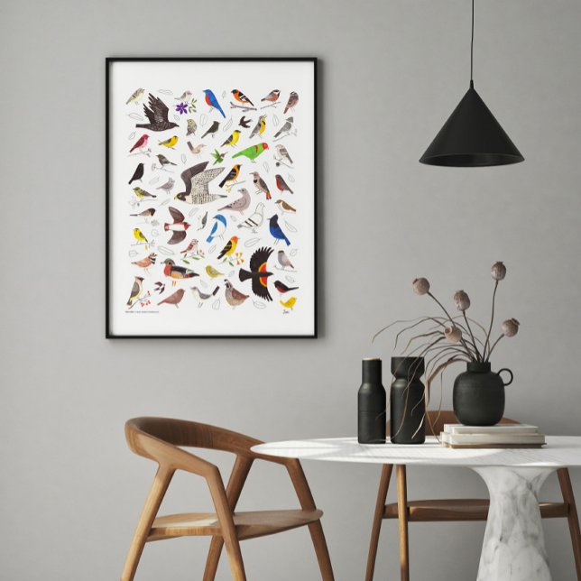 Impressão de Arte de Nerd (Stylized hand-drawn birds bring color and fun to a variety of decor styles)