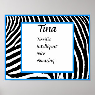 Impressão de Arte de Nome de Zebra Azul na Parede