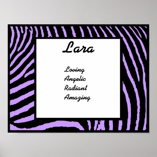Impressão de Arte de Nome de Zebra Roxa (Frente)