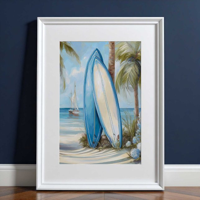 Impressão de Arte de Parede Costeira de Prancha de (Tropical Surfboard Coastal Wall Art Print by TinkPrints.)