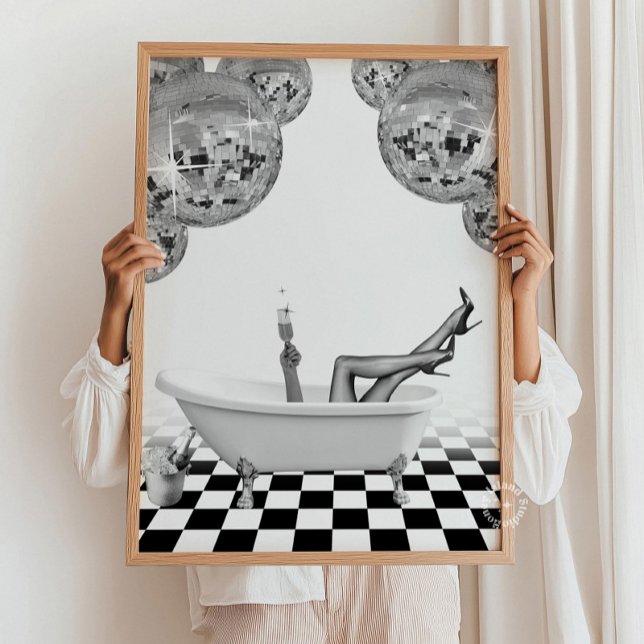 Impressão de Arte de Parede de Banheiro Banheira d (Disco Bathtub Bathroom Wall Art Print Poster)