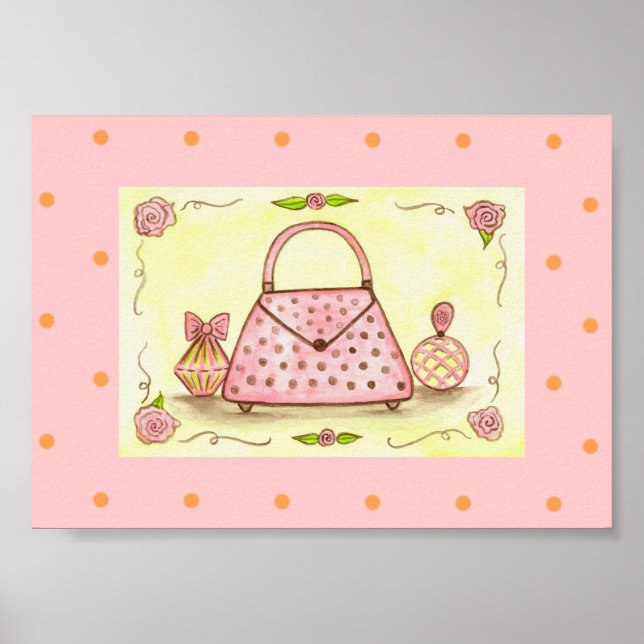 Impressão de Arte de Parede de Bolsa Rosa Retro Pe (Frente)