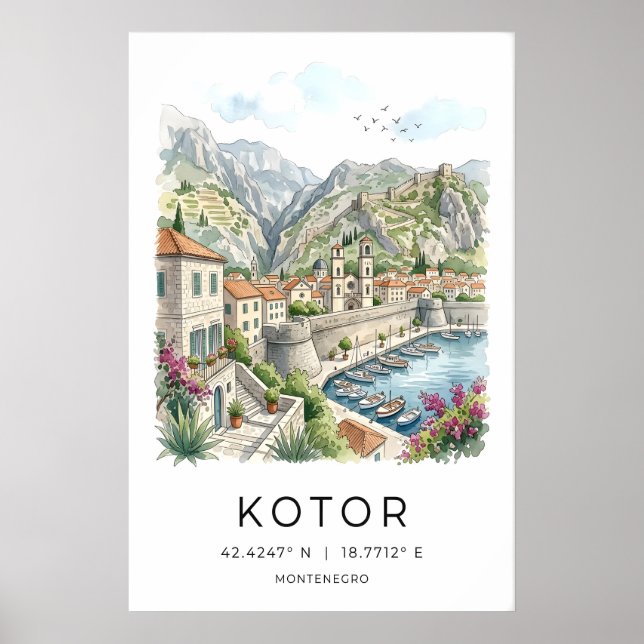 Impressão de Arte de Parede de Kotor Vista da Cida (Frente)
