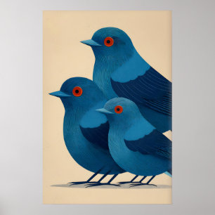 Impressão de Arte de Parede de Pássaro Azul - Trio