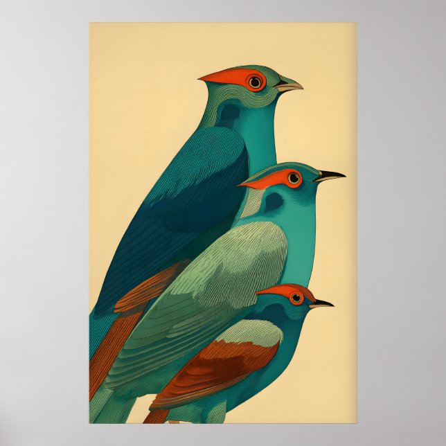 Impressão de Arte de Parede de Pássaro Trio Estili (Frente)