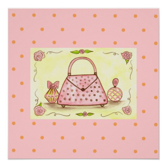 Impressão de Arte de Parede de Perfume Bolsa Rosa (Frente)