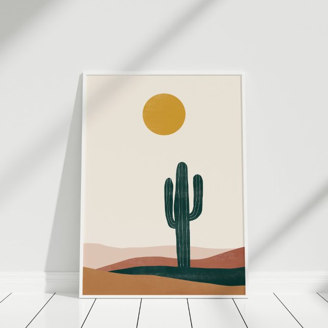 Impressão de Arte de Parede Minimalista Boho Deser (Bohemian Abstract Desert Landscape Wall Art in white frame)