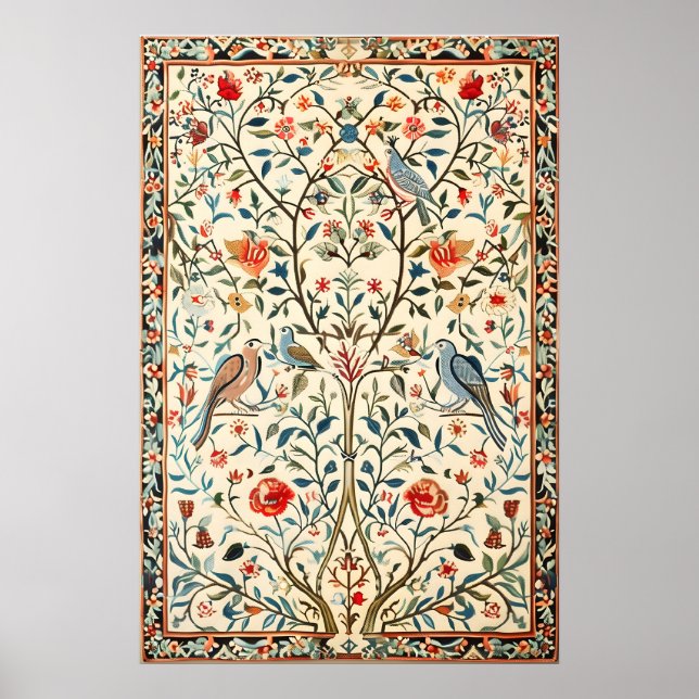 Impressão de Arte de Pássaros Florais Indianos Bot (Frente)